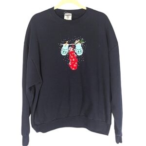 Vintage jerzees active wear Christmas sweater mice and stockings funny size L